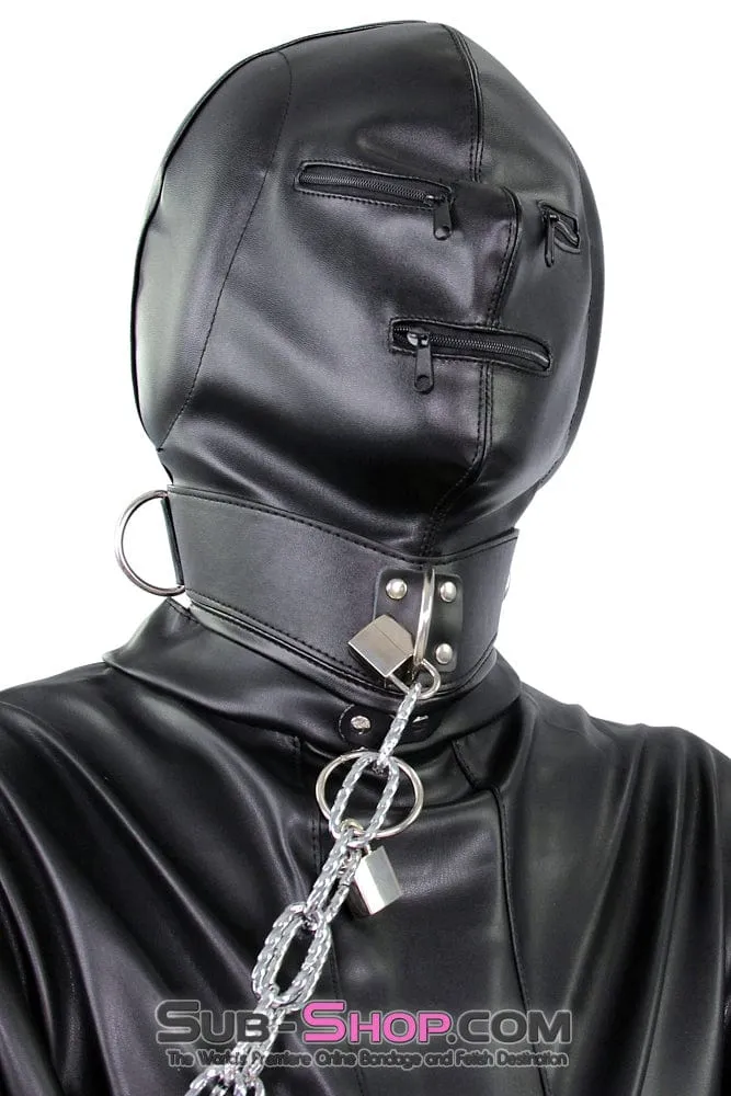 2286ZG      Sensory Deprivation Zippered Eyes and Mouth Hood with Ear Pads