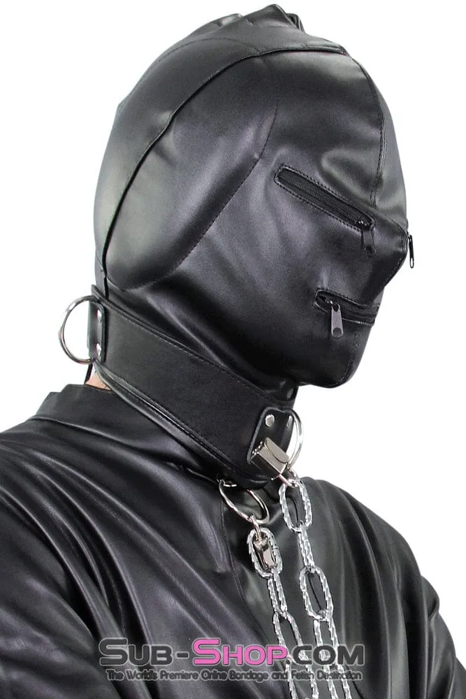 2286ZG      Sensory Deprivation Zippered Eyes and Mouth Hood with Ear Pads