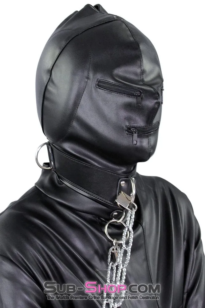 2286ZG      Sensory Deprivation Zippered Eyes and Mouth Hood with Ear Pads