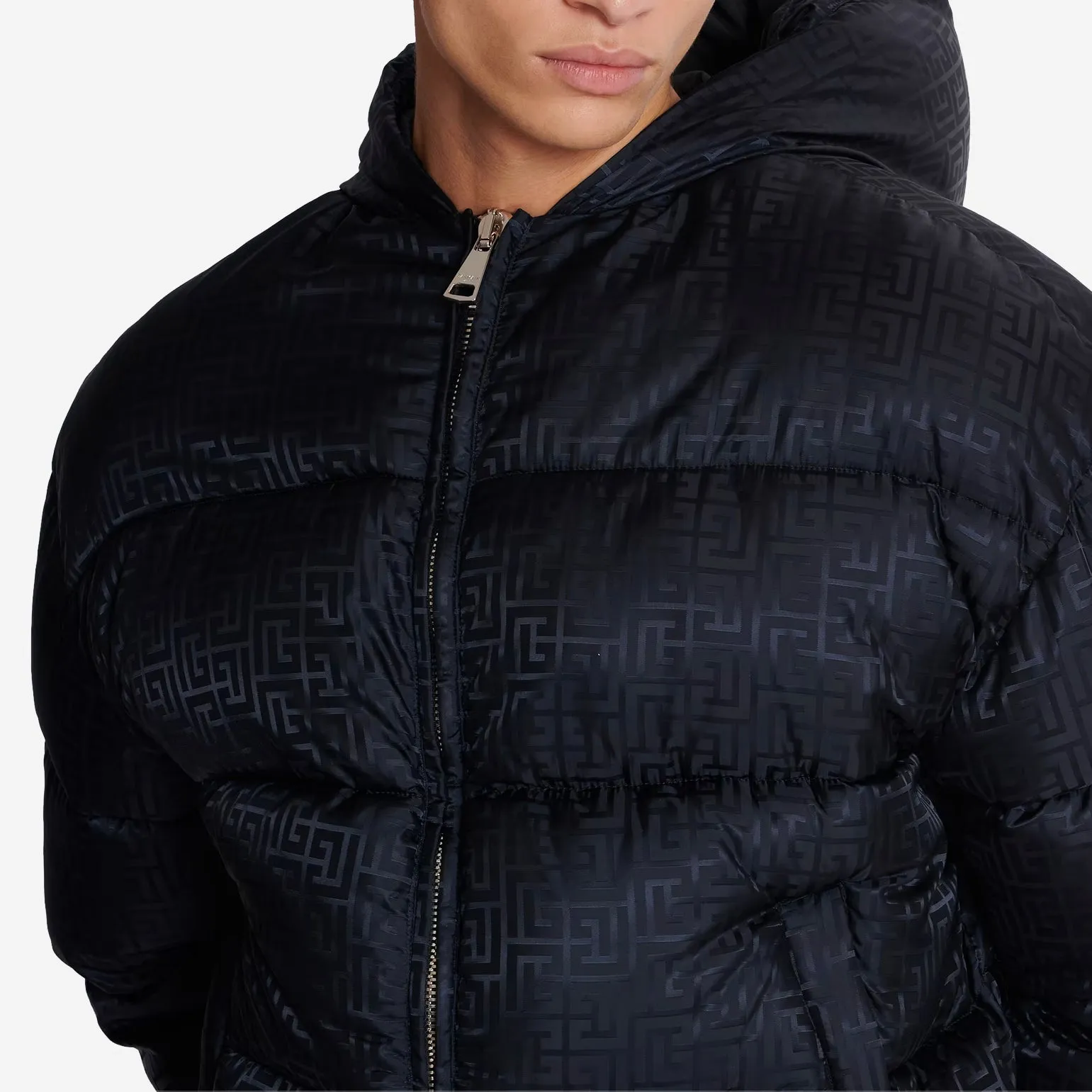 Balmain PB Labyrinth Jacquard Nylon Puffer Jacket