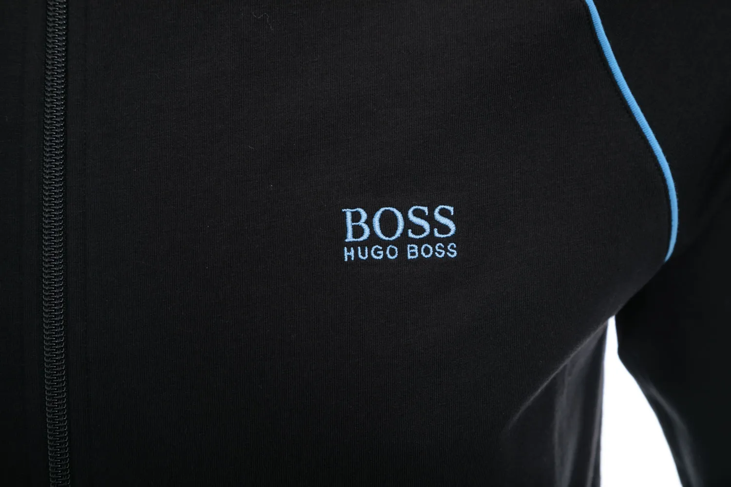 BOSS Mix & Match Jacket H Hooded Sweatshirt in Black & Sky Blue Trim