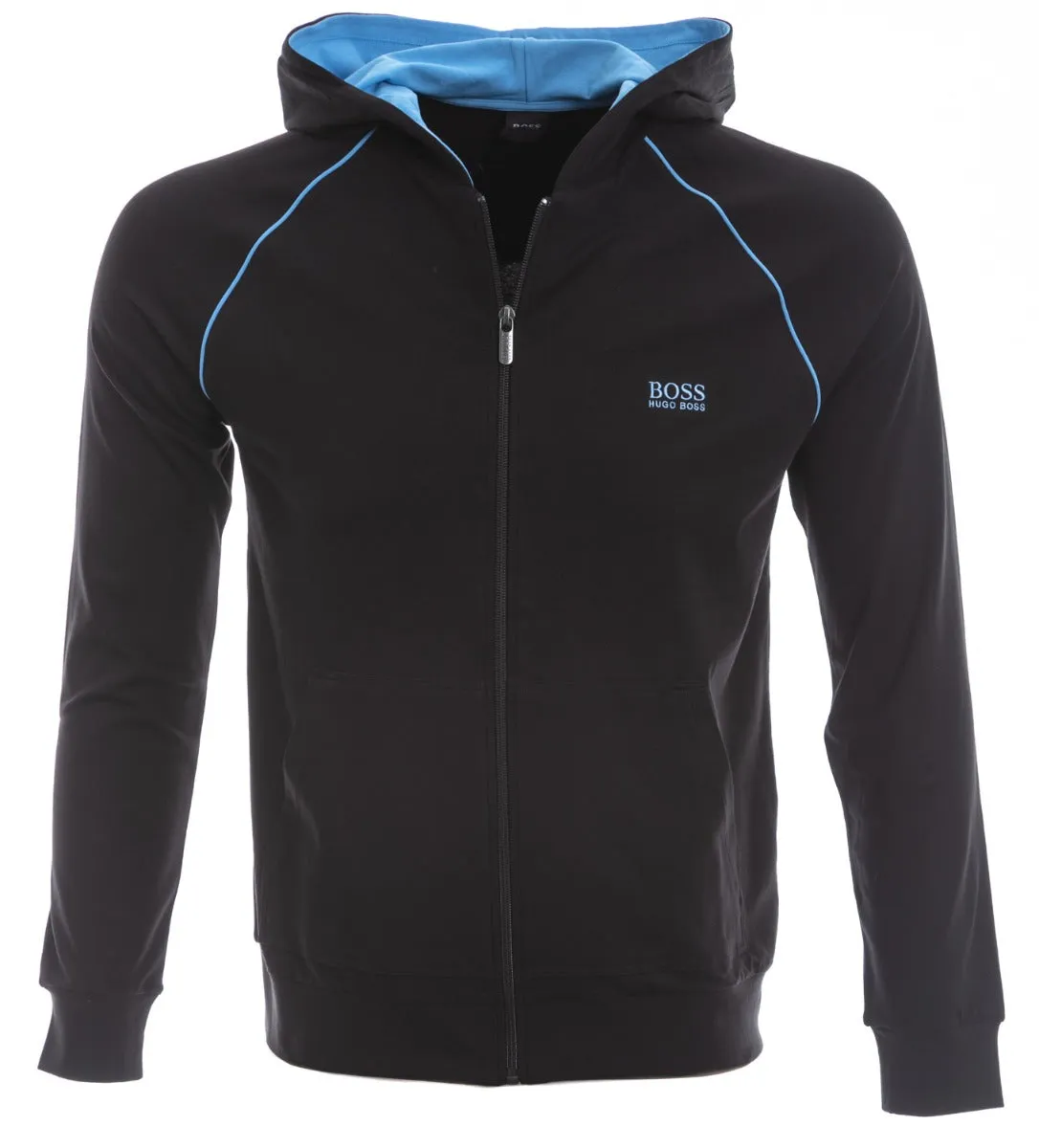 BOSS Mix & Match Jacket H Hooded Sweatshirt in Black & Sky Blue Trim