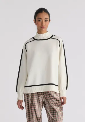 Contrast Stripe Piping Mock Neck Jumper