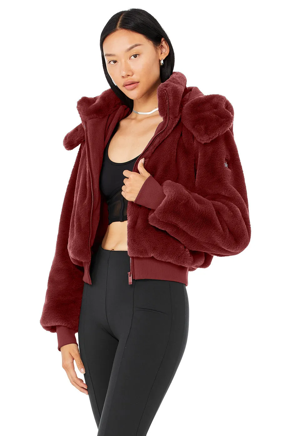 Faux Fur Foxy Jacket - Cranberry