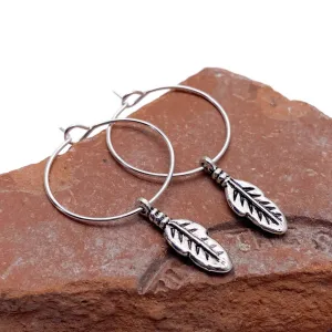 Feather Charm Hoop Earrings 20mm