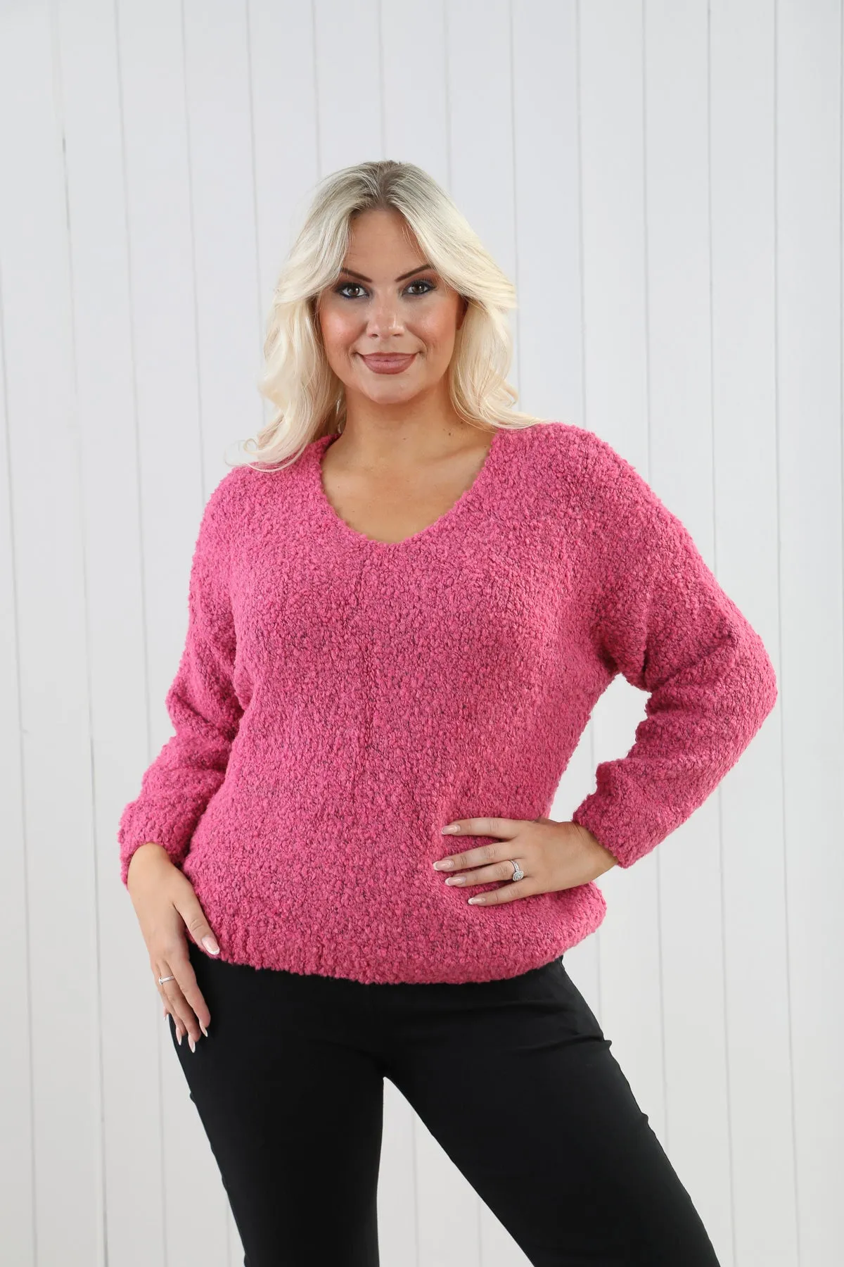 Goose Island 4566 Plain V-Neck Borg Alpaca Mix Chunky Knit Jumper (4 Colours)