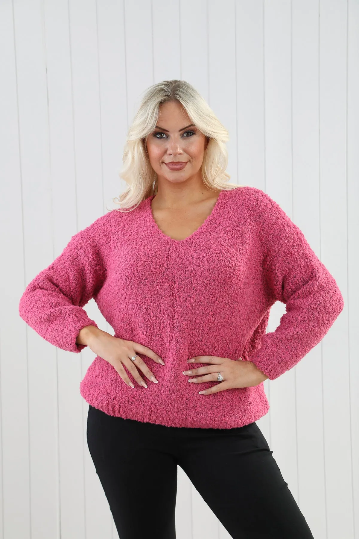 Goose Island 4566 Plain V-Neck Borg Alpaca Mix Chunky Knit Jumper (4 Colours)