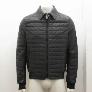 Grey Quilt Stitch Leather Jacket