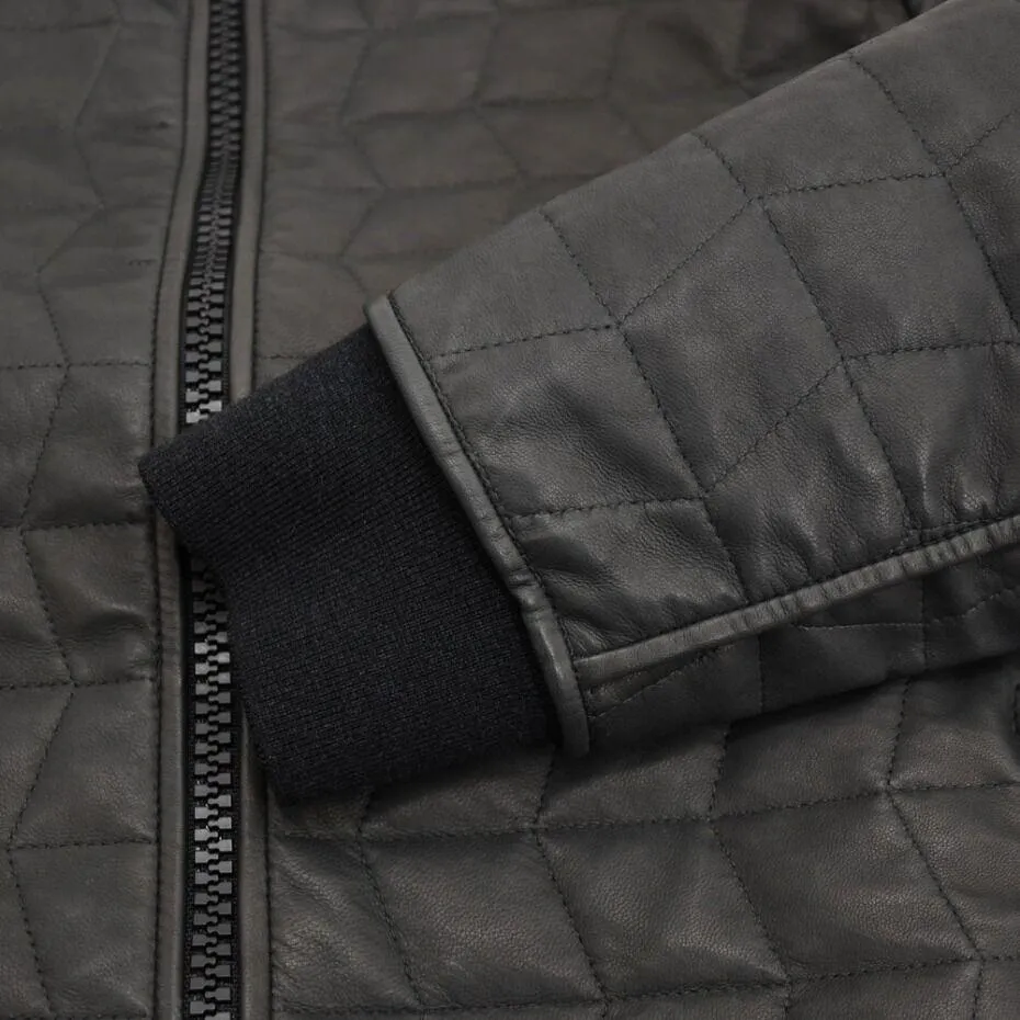 Grey Quilt Stitch Leather Jacket