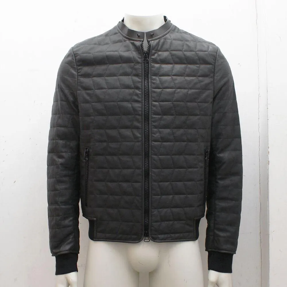 Grey Quilt Stitch Leather Jacket