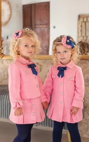 Miranda AW24 - Girls Pink and Navy Skirt, Jacket and Blouse Set 227-2-F