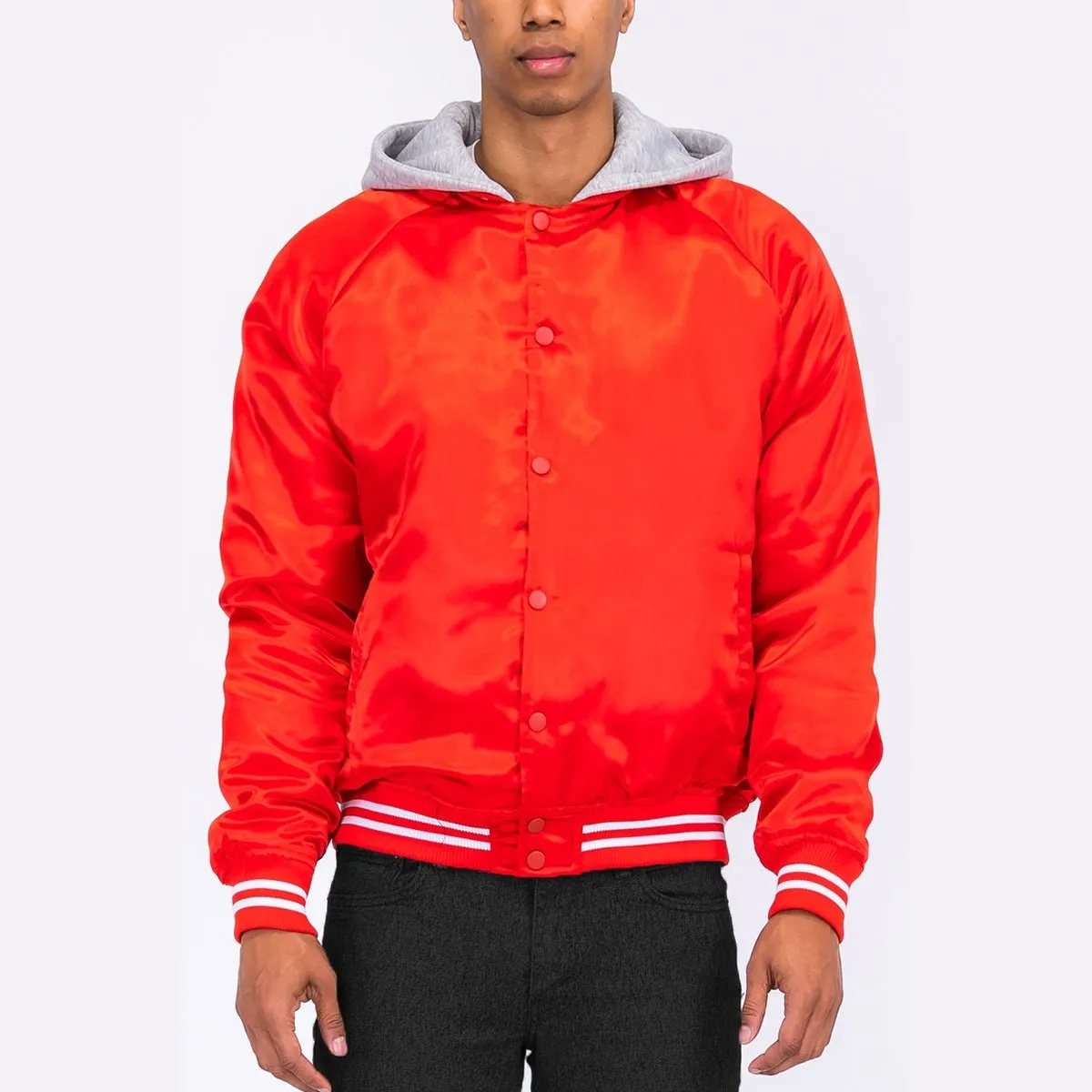 Red Satin Hooded Varsity Jacket