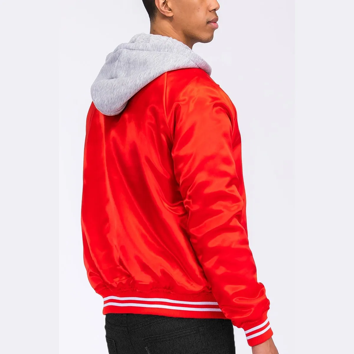 Red Satin Hooded Varsity Jacket